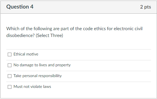 Solved Which of the following are part of the code ethics | Chegg.com