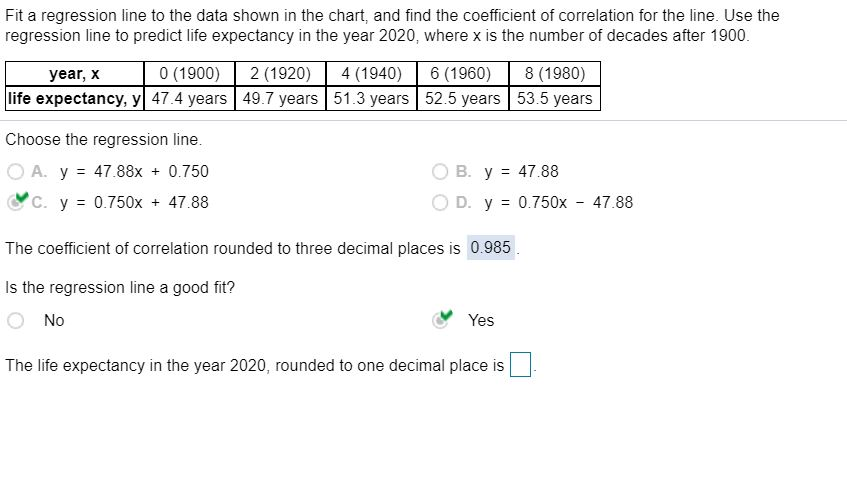 Solved Fit a regression line to the data shown in the chart, | Chegg.com