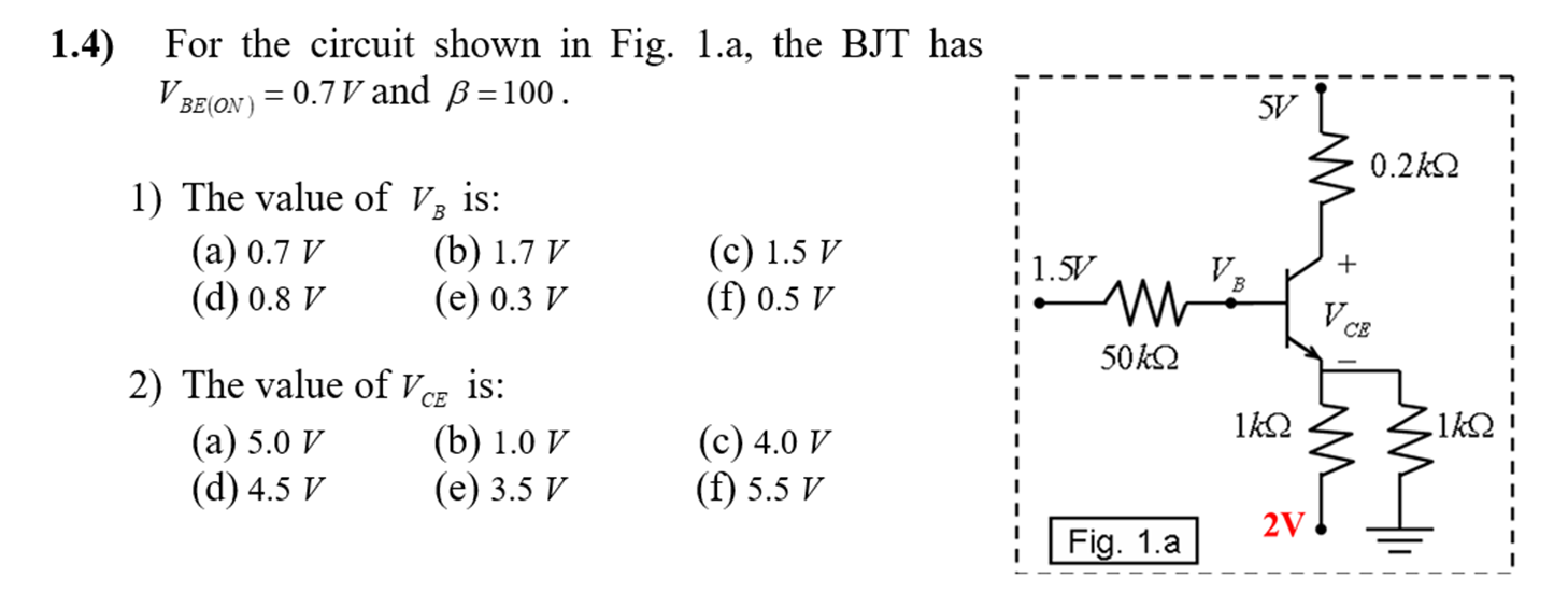 Solved 1.4) ﻿For the circuit shown in Fig. 1.a, ﻿the BJT | Chegg.com