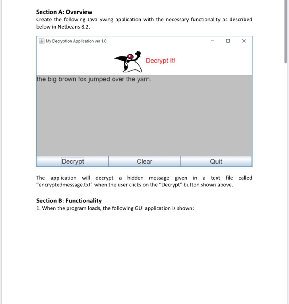 Solved Section A: Overview Create the following Java Swing | Chegg.com