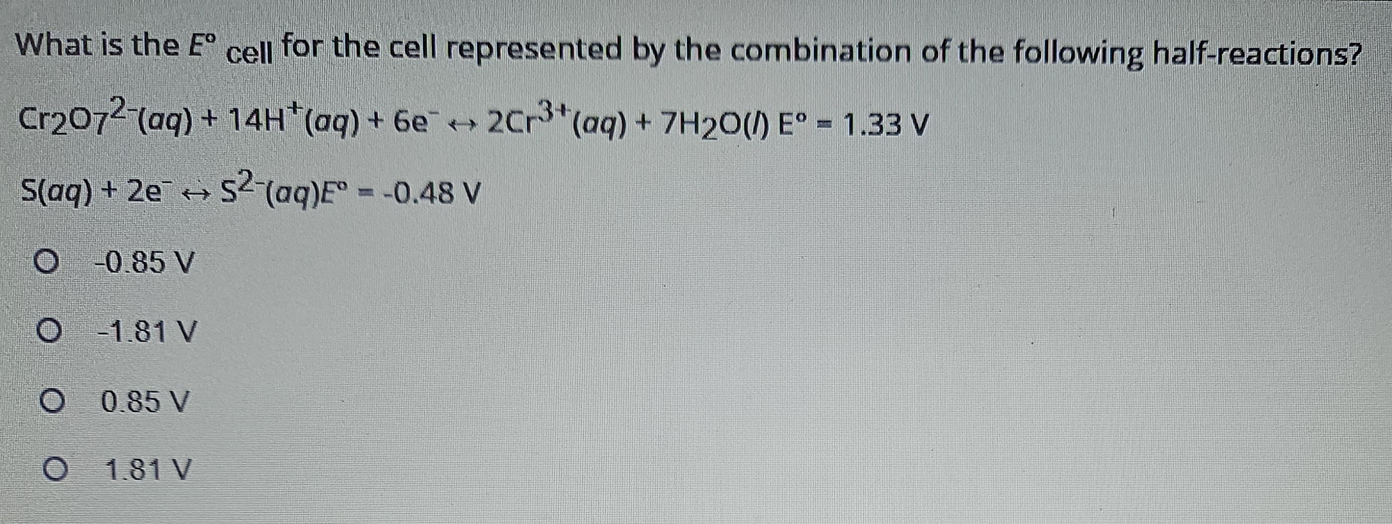 Solved What is the E∘ cell for the cell represented by the | Chegg.com