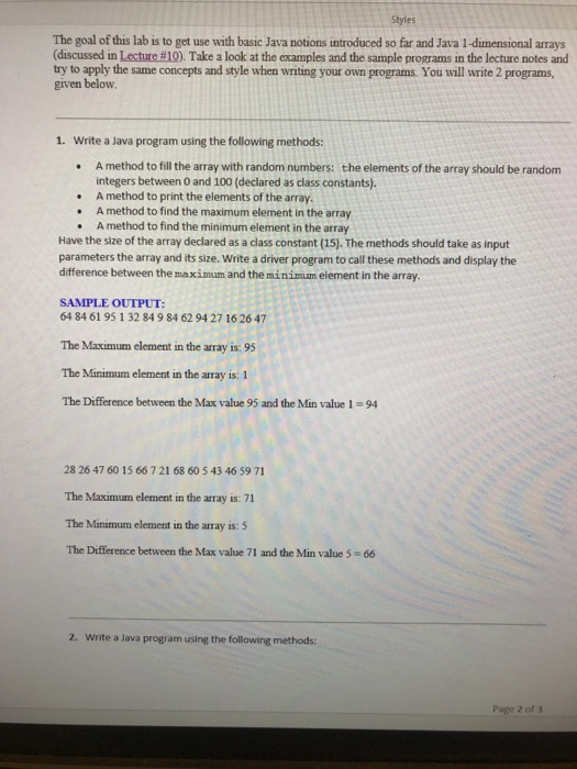 Solved Styles The goal of this lab is to get use with basic | Chegg.com