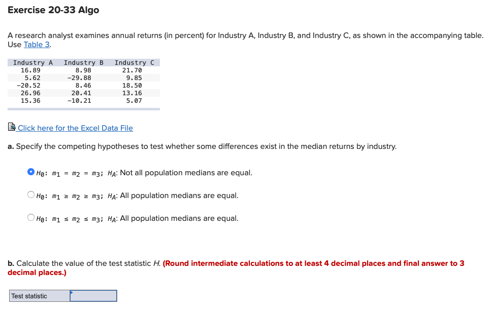 Solved Exercise 20-33 Algo A research analyst examines | Chegg.com