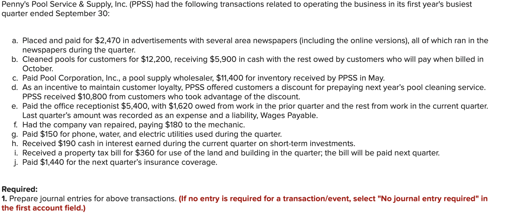 Solved Penny's Pool Service & Supply, Inc. (PPSS) had the