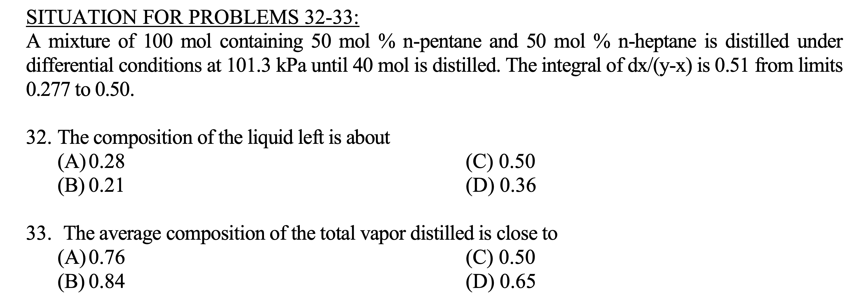 Solved SITUATION FOR PROBLEMS 32-33: A mixture of 100 mol | Chegg.com