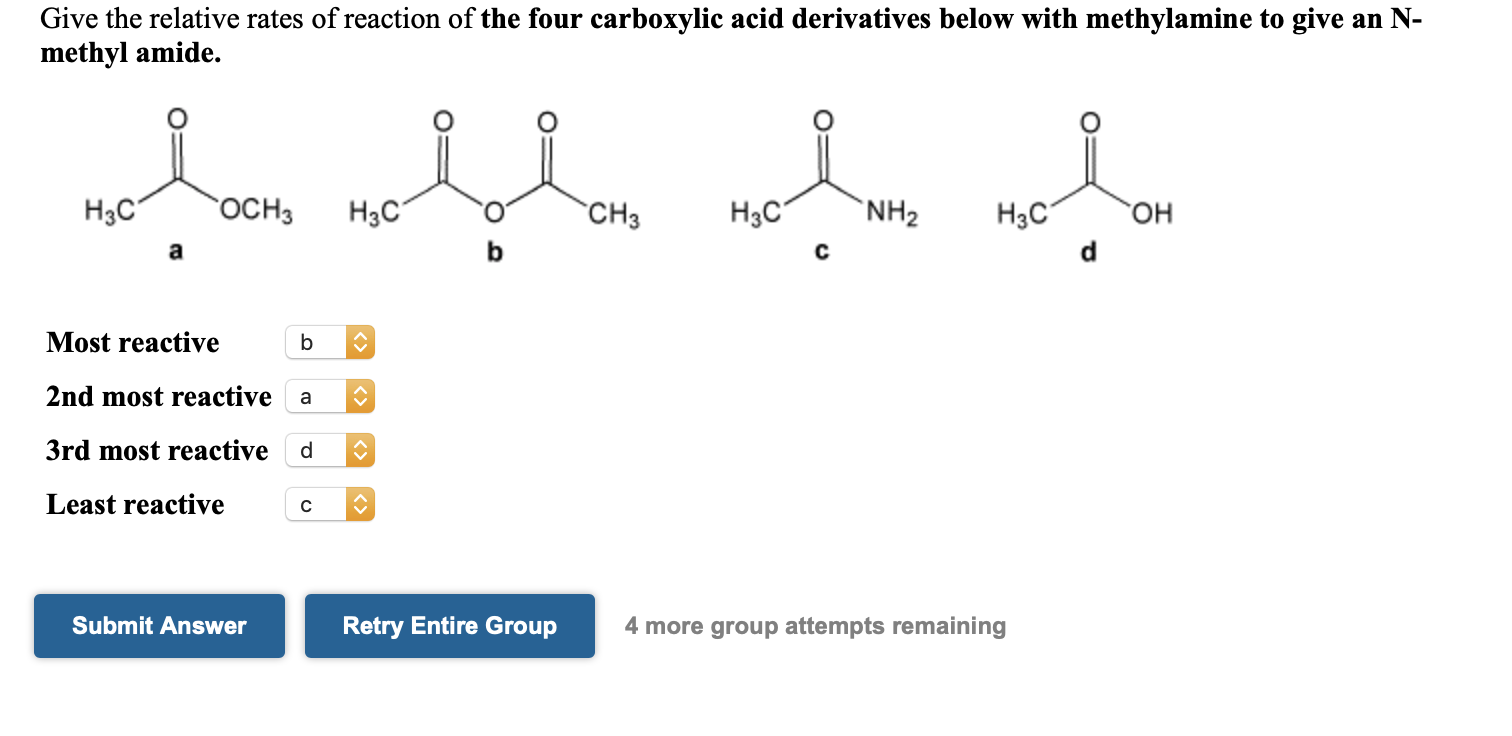 Solved Give the relative rates of reaction of the four | Chegg.com