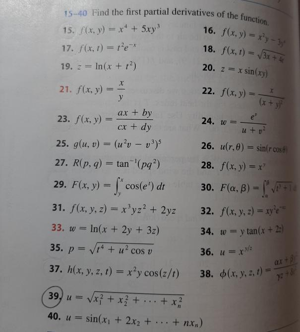 Solved 15-40 Find the first partial derivatives of the | Chegg.com