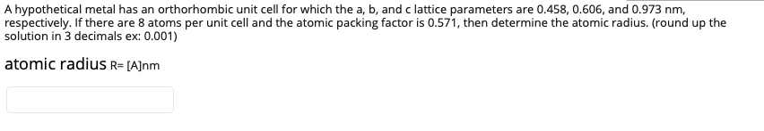 Solved A hypothetical metal has an orthorhombic unit cell | Chegg.com