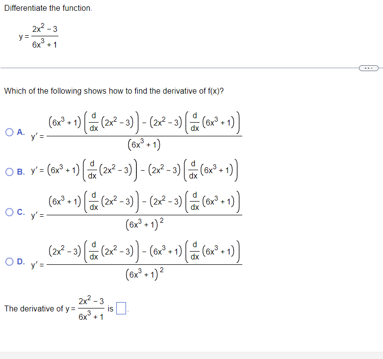 Solved Differentiate The Function Y 6x3 12x2−3 Which Of The