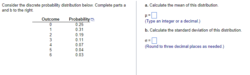 Solved Consider the discrete probability distribution below. | Chegg.com