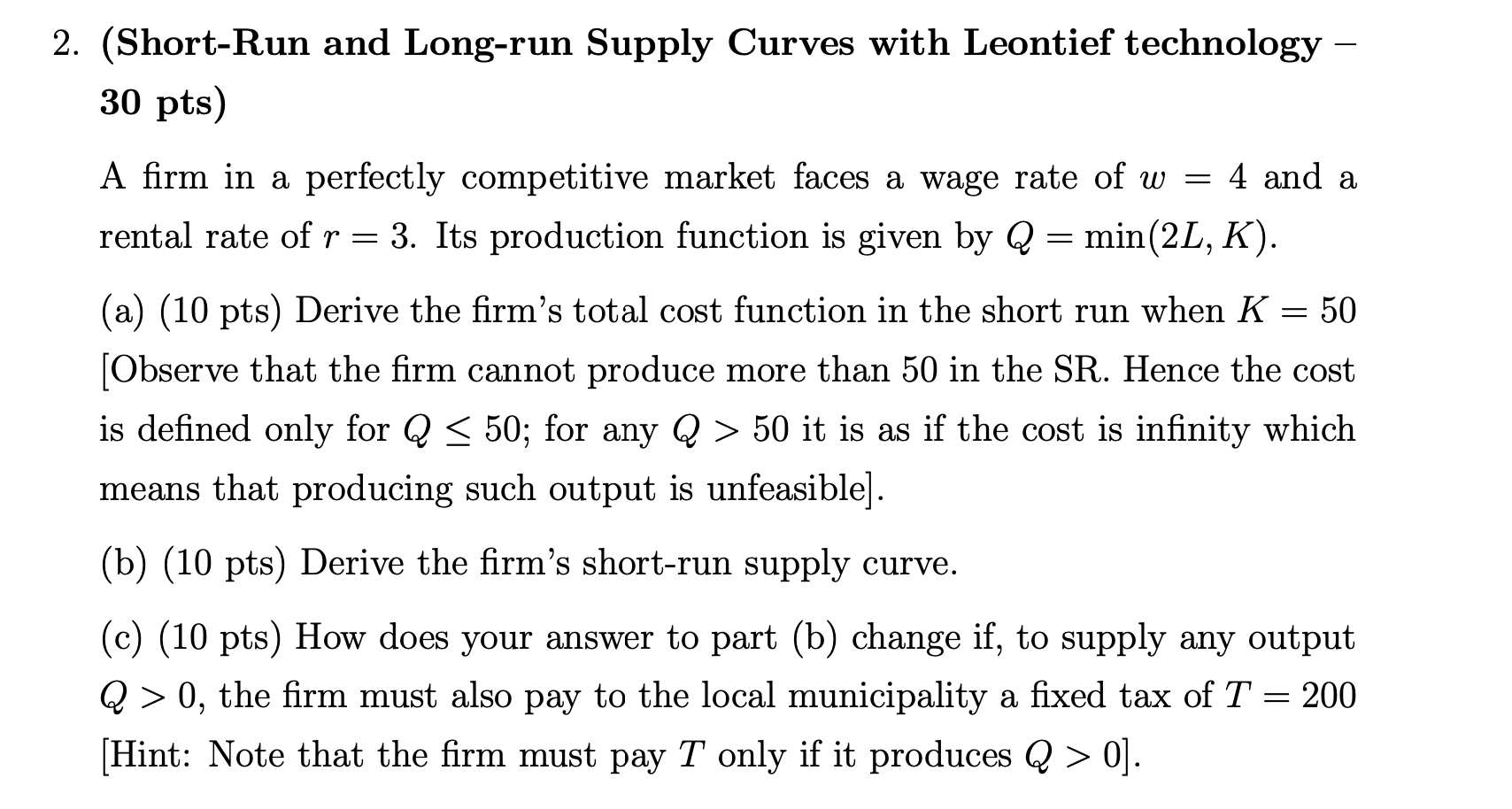 Solved 2. (Short-Run and Long-run Supply Curves with | Chegg.com