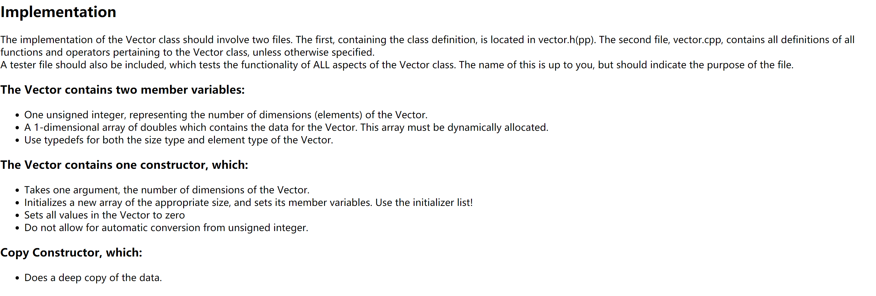 Implementation The implementation of the Vector class | Chegg.com