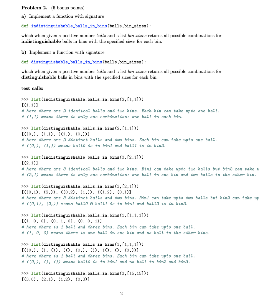 Solved Problem 2. (5 bonus points) a) Implement a function | Chegg.com