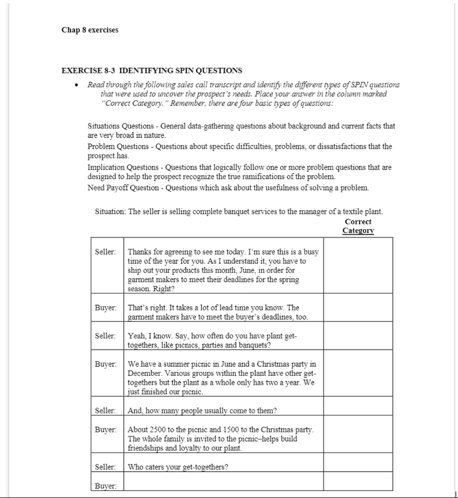 Solved Read through the following sales call transcript | Chegg.com