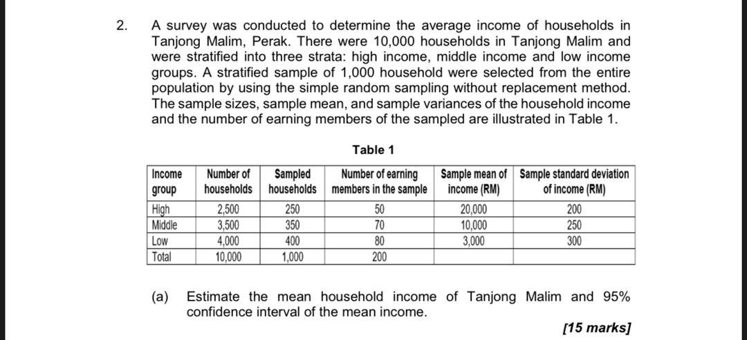 Solved 2. A survey was conducted to determine the average | Chegg.com