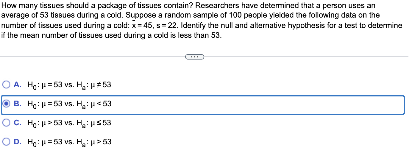 Solved How many tissues should a package of tissues contain?