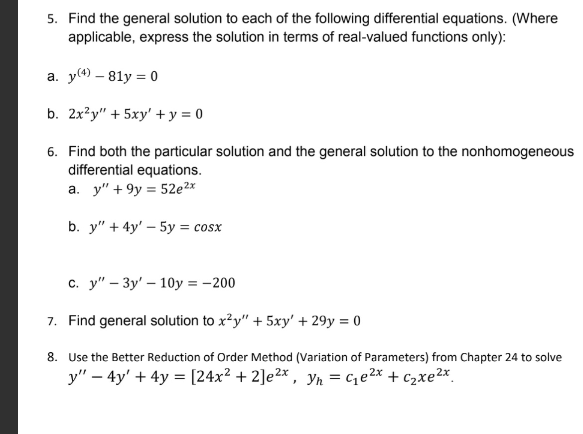 Solved 5. Find the general solution to each of the following | Chegg.com