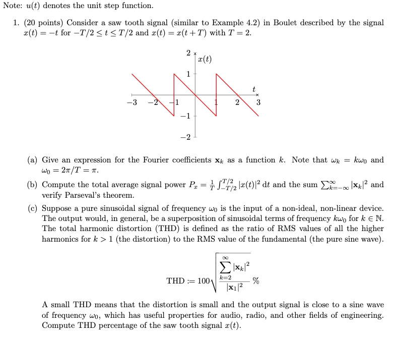 Note: u(t) denotes the unit step function. 1. (20 | Chegg.com