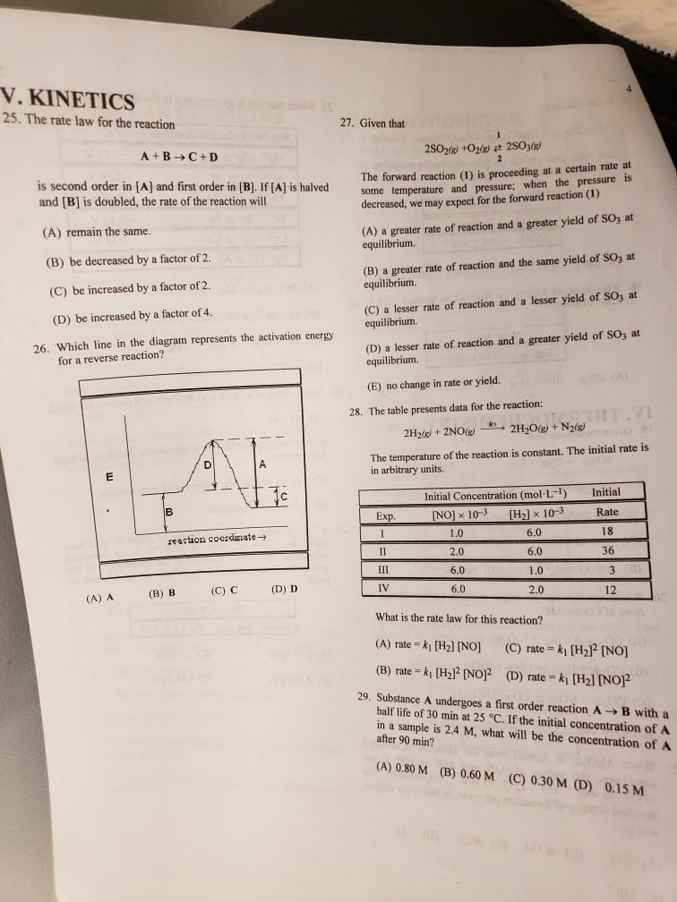 Solved V. KINETICS 25. The rate law for the reaction 27. | Chegg.com