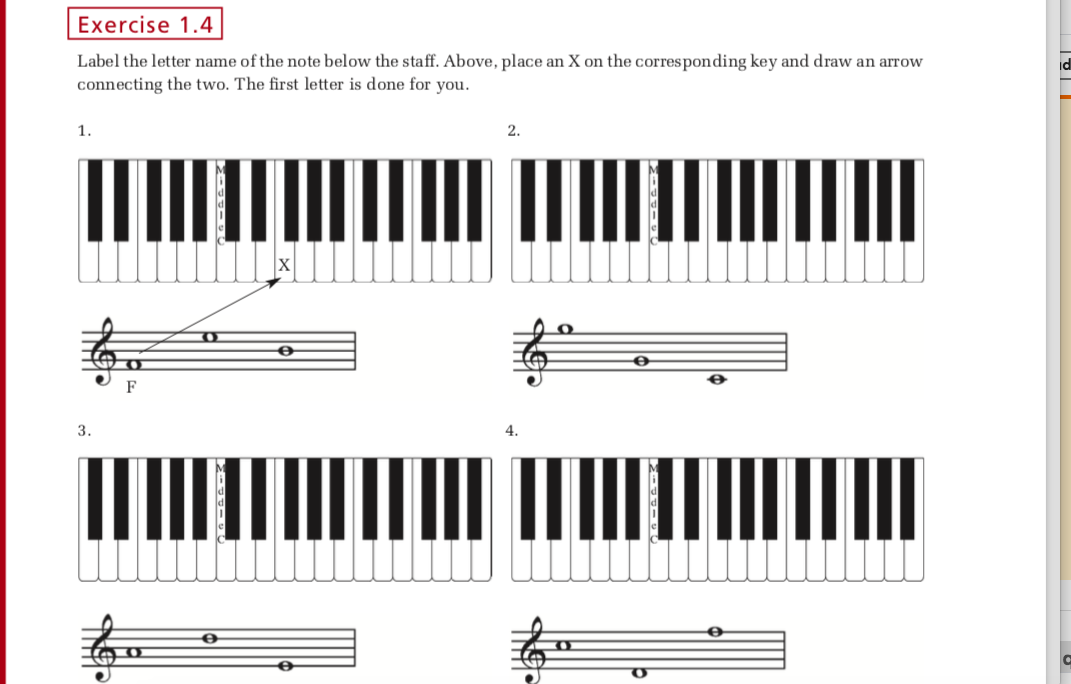 Exercise 1.4 Label the letter name of the note below | Chegg.com