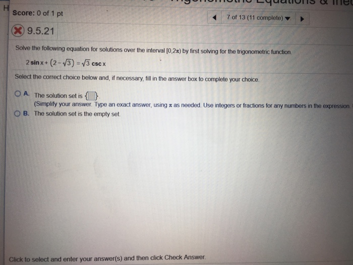 Solved Score: 0 of 1 pt 39.5.21 Solve the following equation | Chegg.com