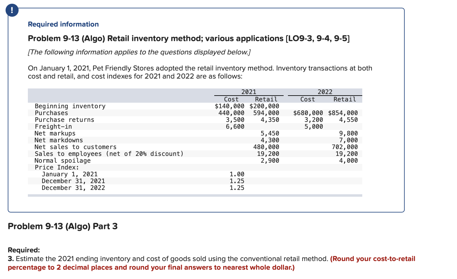 Solved Problem 9-13 (Algo) Retail inventory method; various | Chegg.com