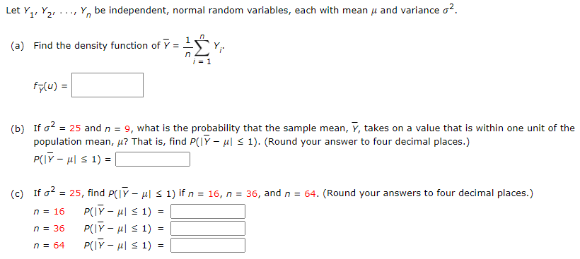 Solved Let Y Y2 Y Be Independent Normal Random 9519