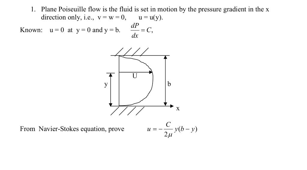 Solved 1. Plane Poiseuille flow is the fluid is set in | Chegg.com