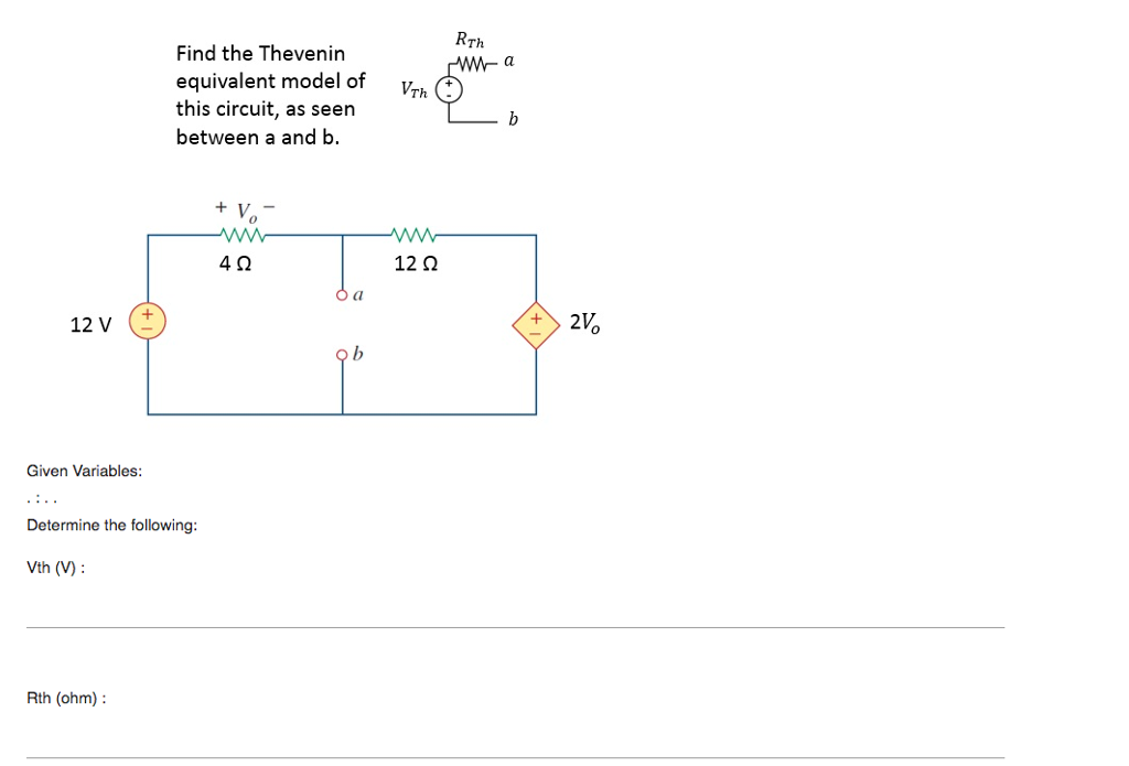 Solved RTh Find the Thevenin equivalent model of this | Chegg.com