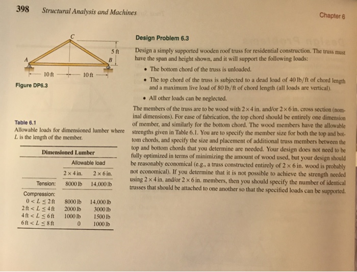 Solved 398 Structural Analysis And Machines Chapter 6 Design | Chegg.com