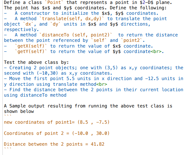 Solved Define a class Point that represents a point in $2-D$ | Chegg.com