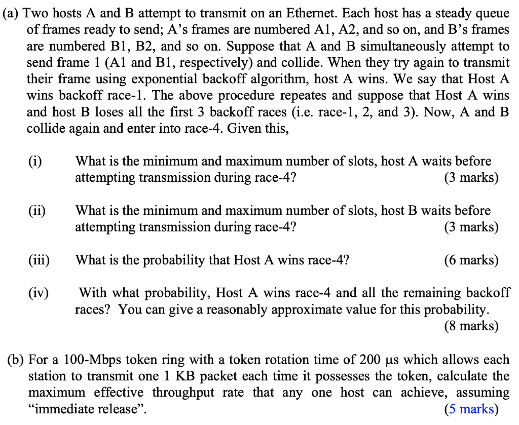 Solved A) Two Hosts A And B Attempt To Transmit On An | Chegg.com