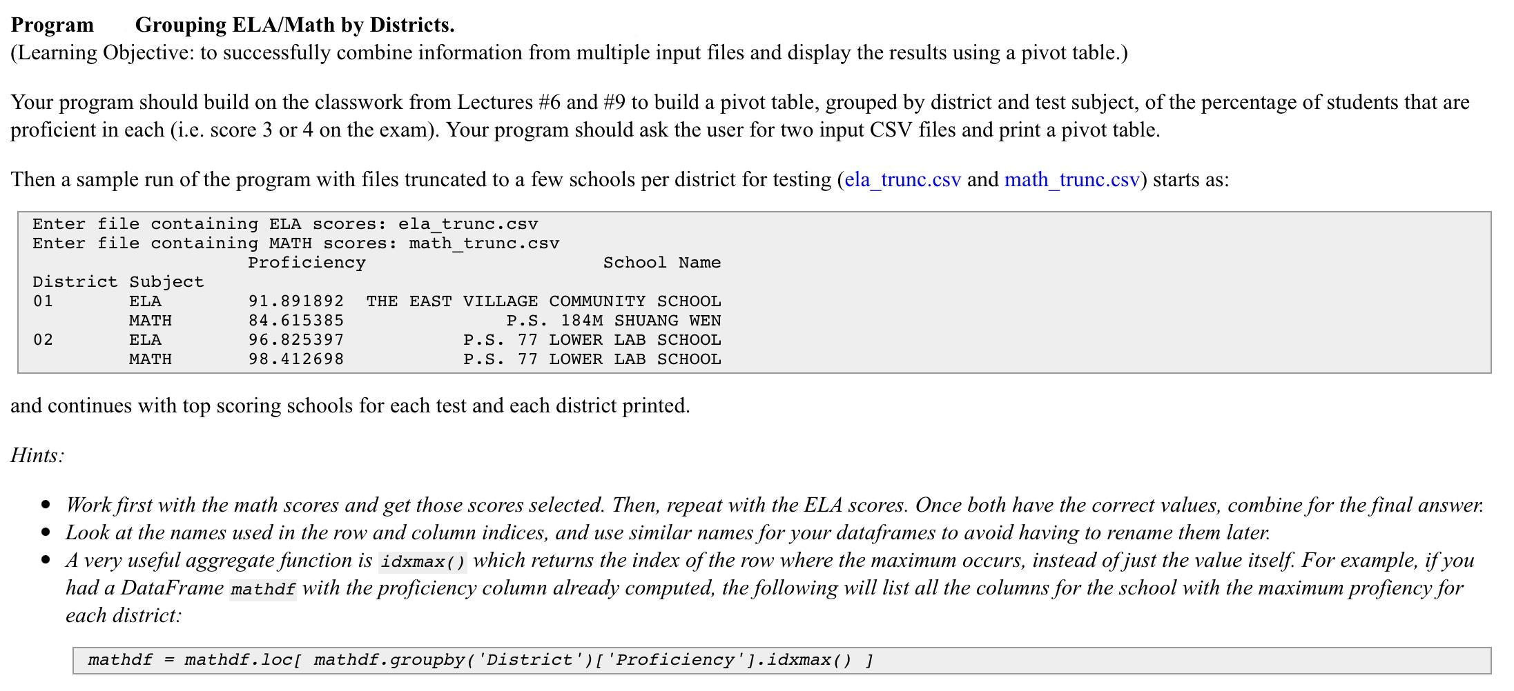 Program Grouping ELA/Math by Districts. (Learning | Chegg.com