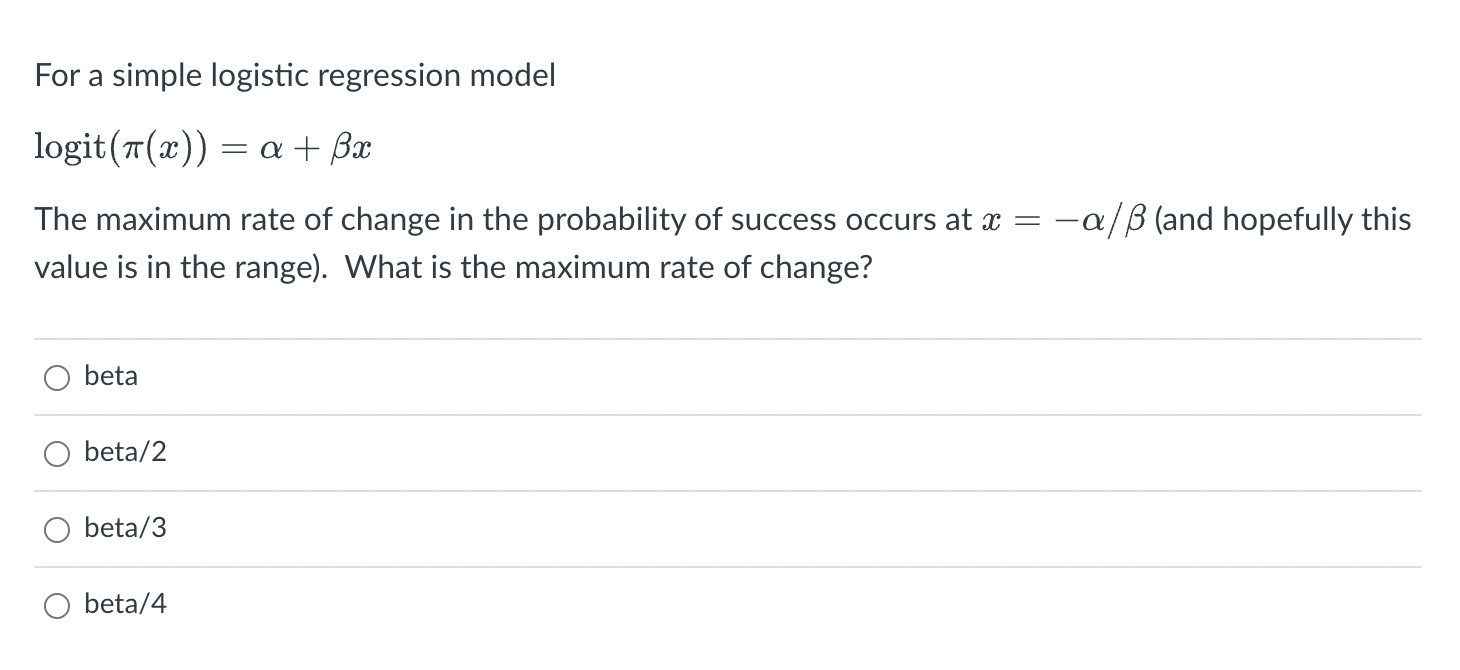 Solved For a simple logistic regression model | Chegg.com
