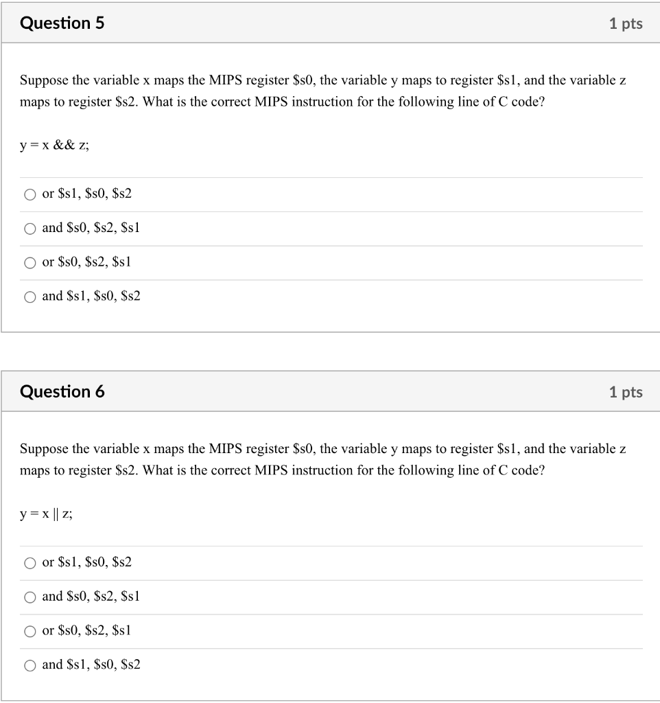 Solved Question 5 1 pts Suppose the variable x maps the MIPS | Chegg.com