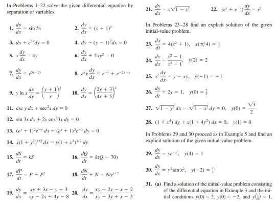 Solved In Problems 1-22 solve the given differential | Chegg.com