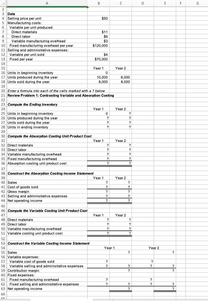 Solved Need help filling in the formulas where the question | Chegg.com