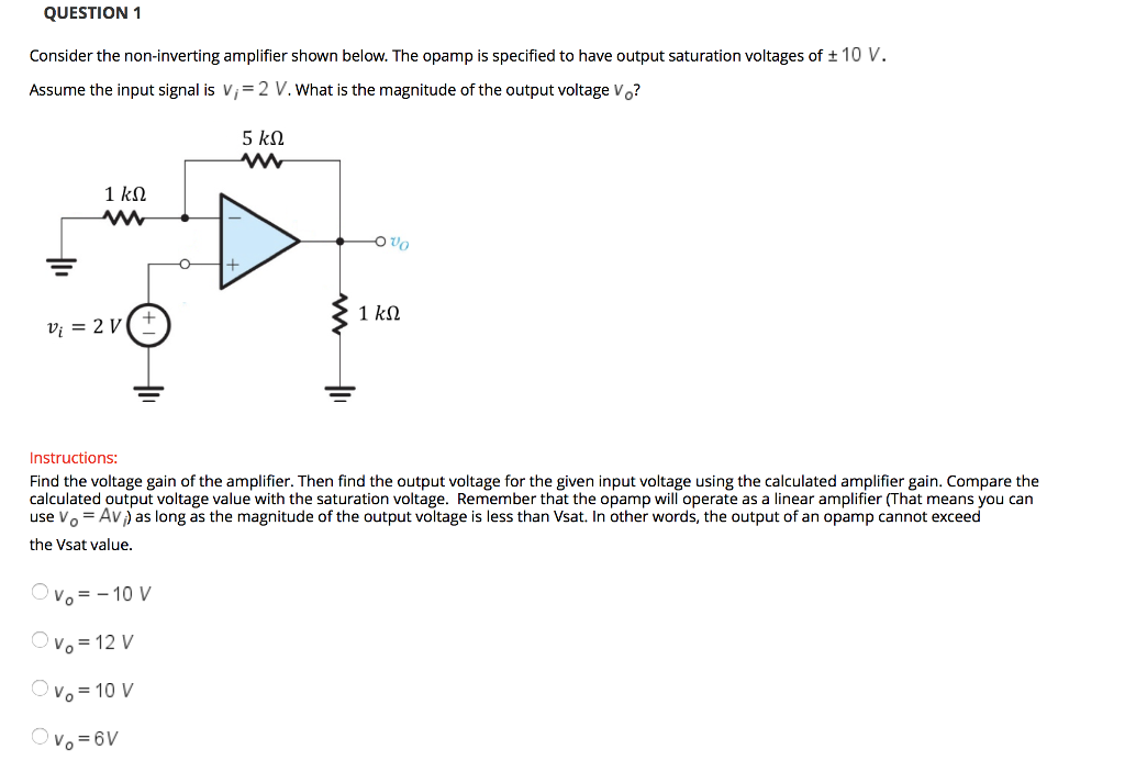 Solved QUESTION1 Consider The Non-inverting Amplifier Shown | Chegg.com