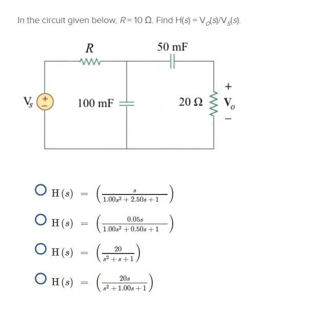 Solved In the circuit given below, R = 10 Ω. Find H(s) | Chegg.com