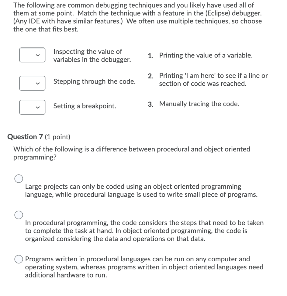 Solved The Following Are Common Debugging Techniques And You | Chegg.com