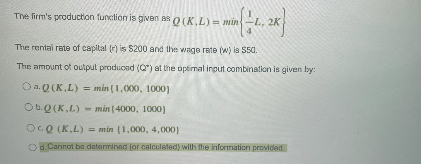 Solved The firm's production function is given as Q (K.L) = | Chegg.com