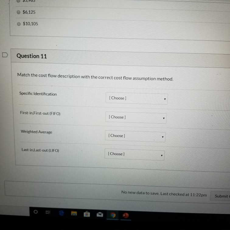 Solved 23,70 6,125 10,105 Question 11 Match The Cost Fl...