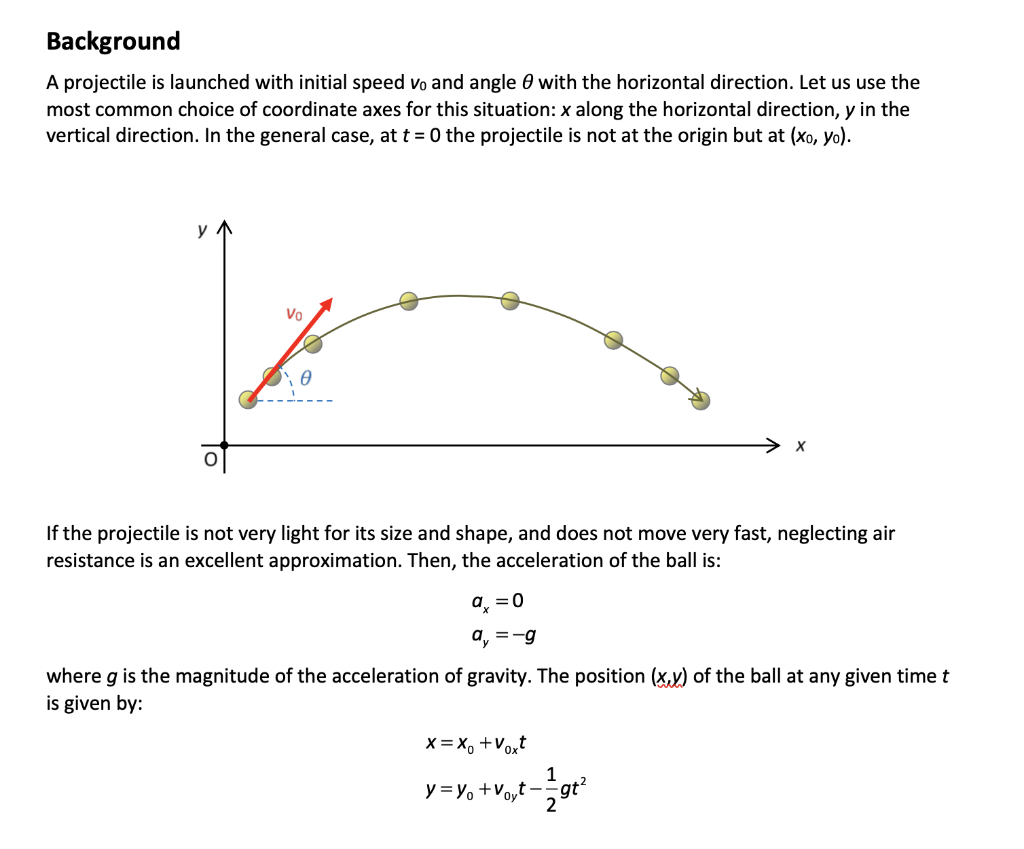 Solved Background A projectile is launched with initial | Chegg.com