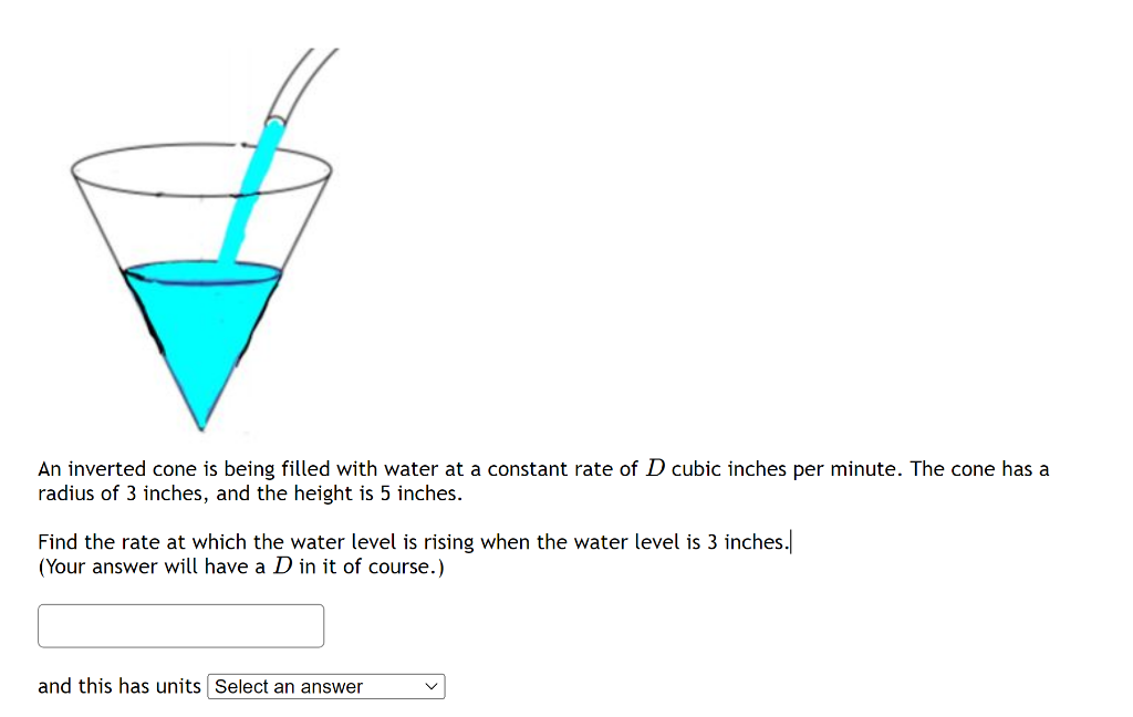 Solved An inverted cone is being filled with water at a | Chegg.com