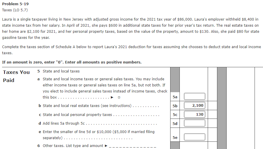 Solved Problem 519 Taxes (LO 5.7) Laura is a single