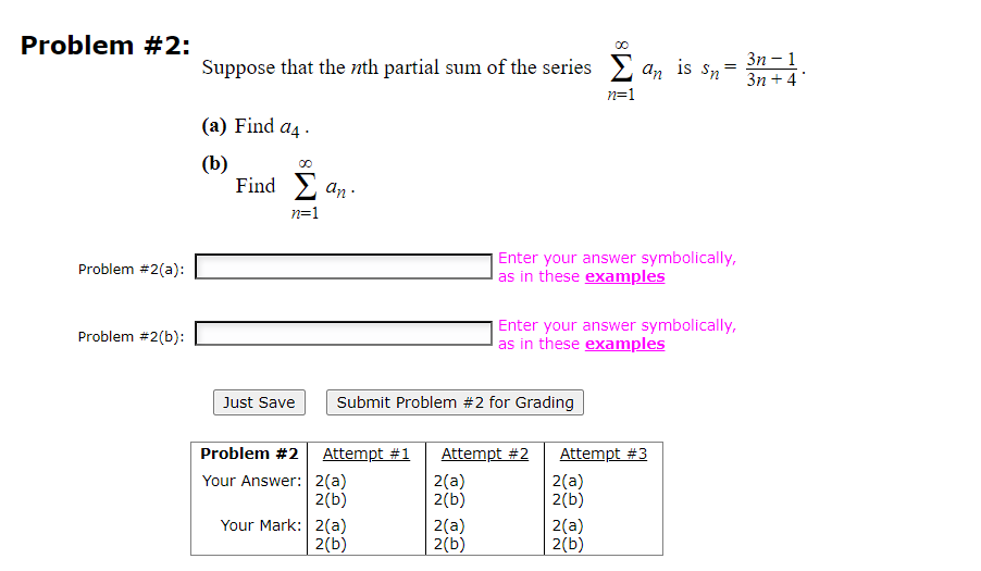 Solved Problem \#2: Suppose that the nth partial sum of the | Chegg.com