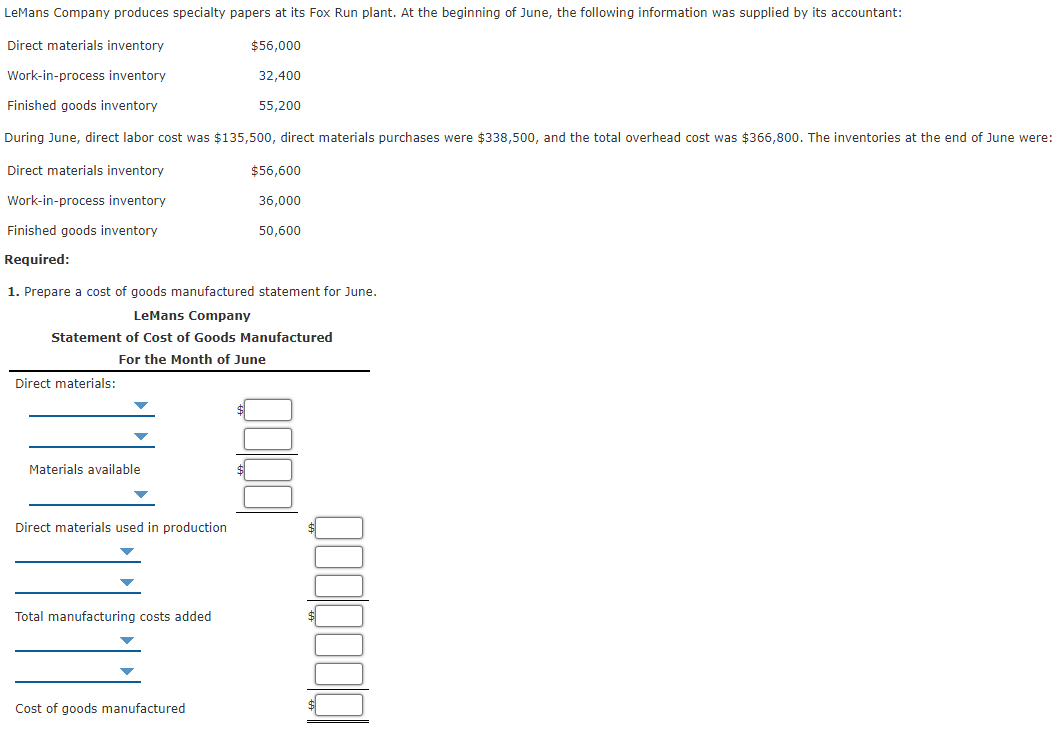 Solved LeMans Company produces specialty papers at its Fox | Chegg.com