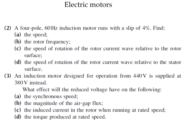 Solved (2) A four-pole, 60 Hz induction motor runs with a | Chegg.com
