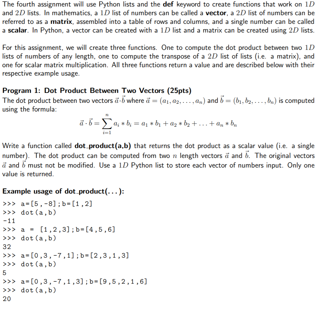 Solved The Fourth Assignment Will Use Python Lists And Th Chegg Com