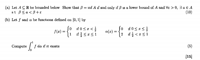 Solved (a) Let A CR Be Bounded Below Show That B = Inf A If | Chegg.com